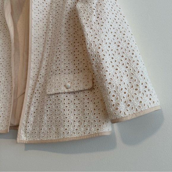Talbots | Eyelet Cream Textured Cropped Blazer with Long Sleeves - Picture 6 of 8